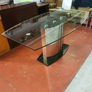 Mesa de comedor alemana vintage de cristal con base efecto espejo - Imagen 1